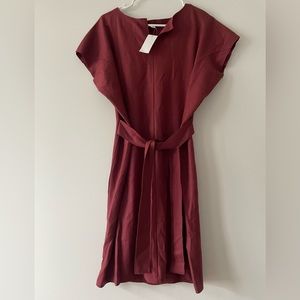 Eileen Fisher Tie Belt Waist Flutter Sleeve Burgundy Dress Small